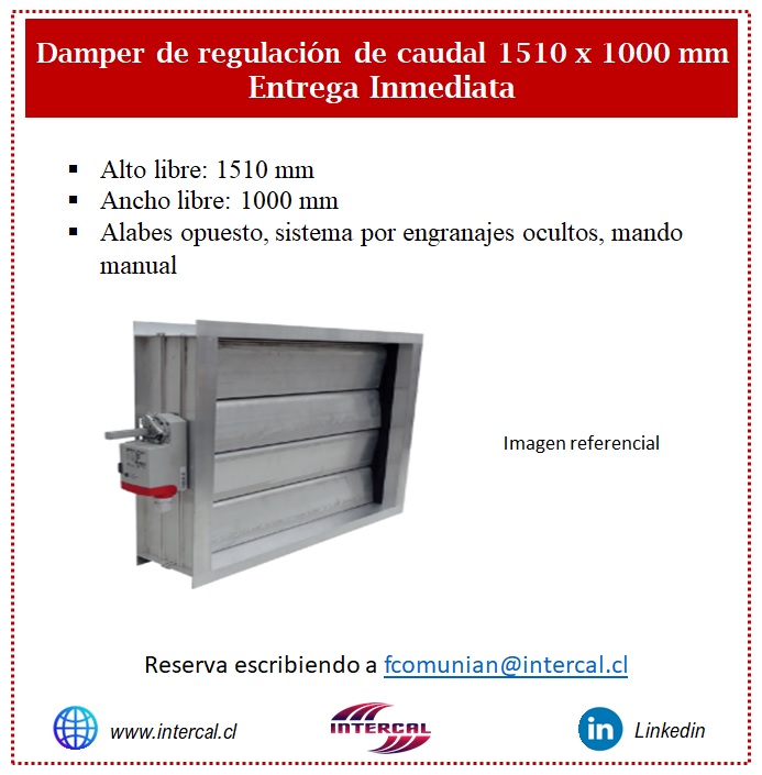 Damper de Regulación de Caudal 1510 x 1000mm.